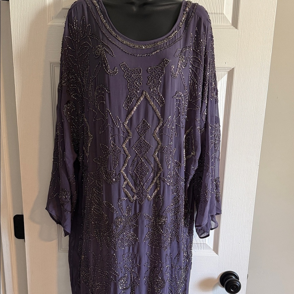 Elegant Beaded Purple Maxi Dress
